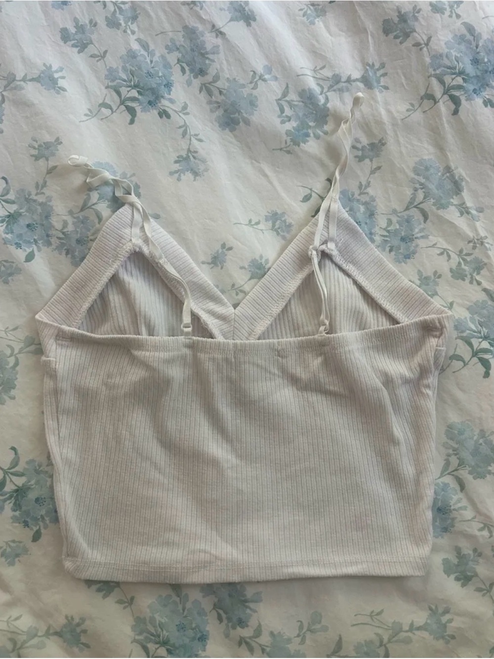 White Ribbed Tank- Adjustable Straps - Picture 2 of 3